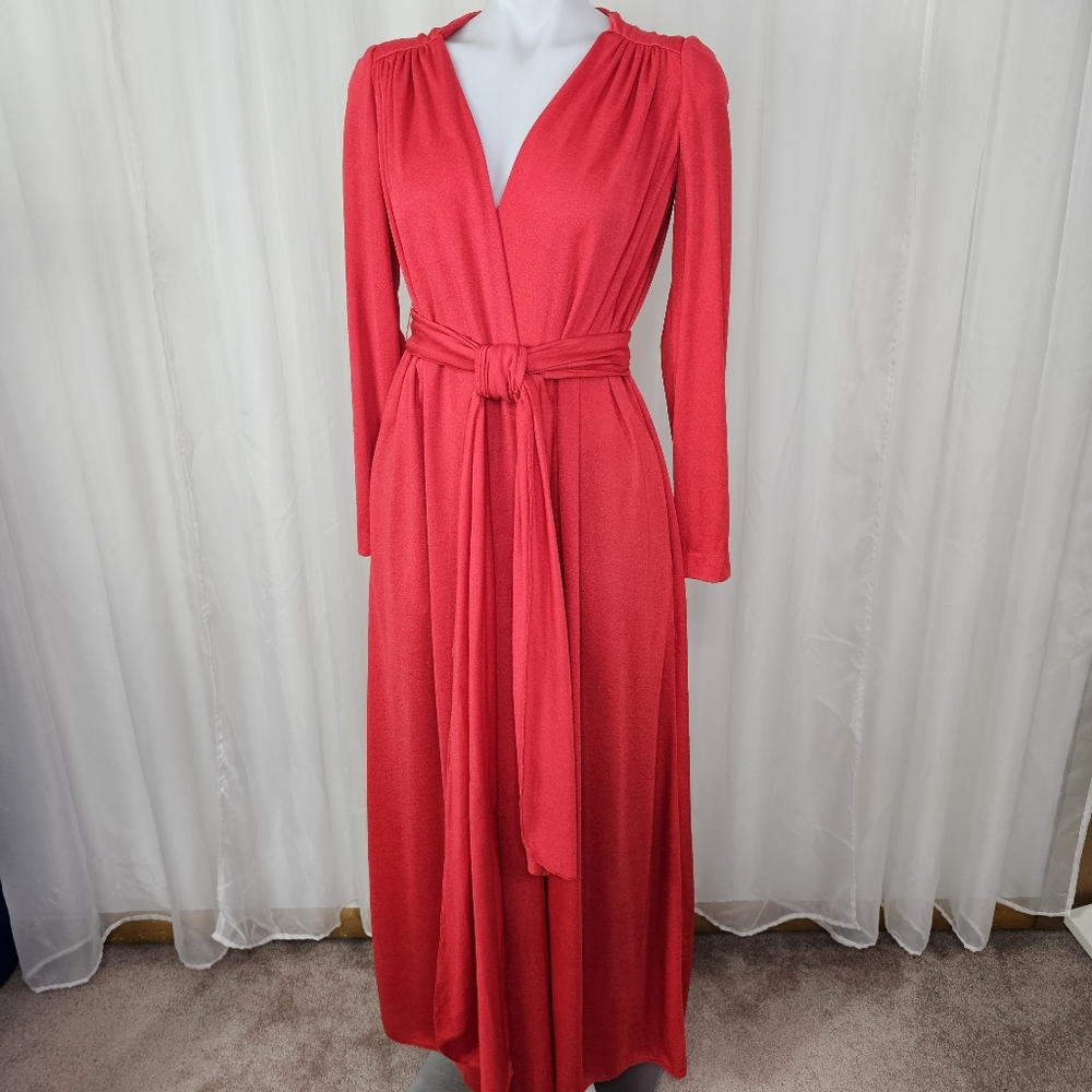 Mollie Parnis At Home Long Red Wrap-Style Robe / Dressing Gown Collector
